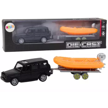 LEAN TOYS Black Off-Road Car with Trailer Orange Boat