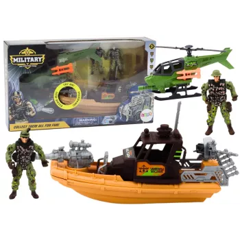 LEAN TOYS Karinis rinkinys – kovinis laivas su kareiviais, aksesuarais ir garsais