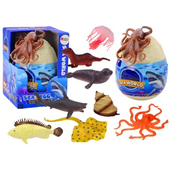 LEAN TOYS Kiaušinis su jūrų gyvūnų, augalų ir aštuonkojo figūrėlėmis - 26 dalių rinkinys