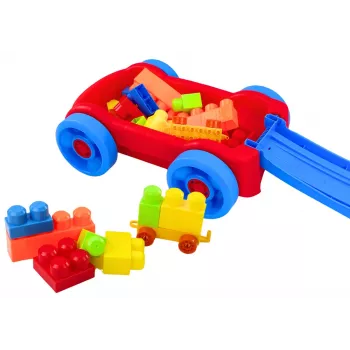 LEAN TOYS Kaladėlių rinkinys mėlyname ir raudoname vežimėlyje - 236 vnt.