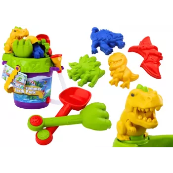 LEAN TOYS Smėlio žaislų rinkinys su dušo laistytuvu ir dinozaurų formelėmis