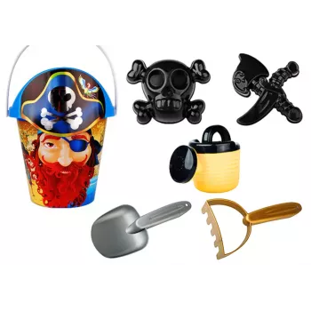 LEAN TOYS Pirato smėlio rinkinys – kibirėlis, laistytuvas, sietelis, 6 dalių