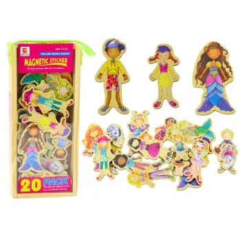 LEAN TOYS Magnetinis medinių personažų rinkinys spalvingais kostiumais, 20 vnt.