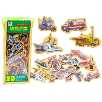 LEAN TOYS Medinių magnetų rinkinys Transporto priemonės Laivai Lėktuvai 20 vnt.
