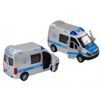 LEAN TOYS Policijos automobilis 1:32 su atsidarančiomis durelėmis, šviesomis, garsais ir užvedimo mechanizmu