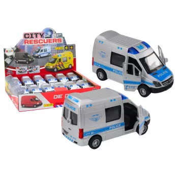 LEAN TOYS Policijos automobilis 1:32 su atsidarančiomis durelėmis, šviesomis, garsais ir užvedimo mechanizmu