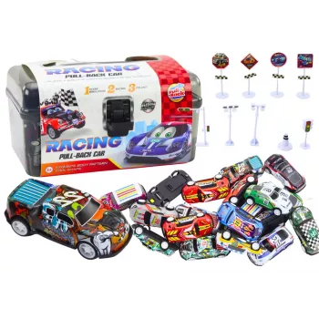 LEAN TOYS Spyruoklių rinkinys lagaminėlyje, 25 vnt. Kelio ženklai, Automobiliai