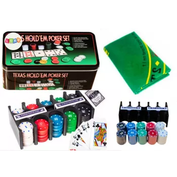 LEAN TOYS Poker žaidimo rinkinys 2 kaladės kortų, žetonų, žaidimo lenta