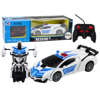 LEAN TOYS R/C Police Car 2in1 Car Robot Sounds Lights