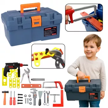 LEAN TOYS „Pasidaryk pats“ įrankių dėžutė su gręžimo priedais, 100 dalių rinkinys