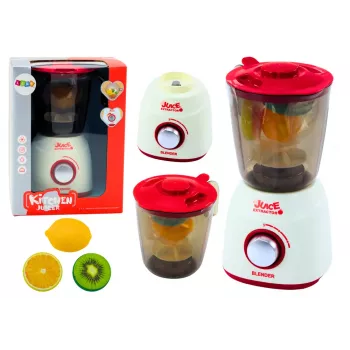 LEAN TOYS Blenderis vaikams su besisukančiomis švieselėmis, garso efektais ir 3 žaidimo vaisiais