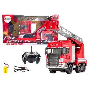 LEAN TOYS Gaisrinis automobilis su strėle ir nuotolinio valdymo purškimo šviesomis