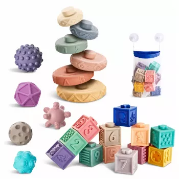 LEAN TOYS Minkšti guminiai edukaciniai kubeliai Gyvūnai Skaičiai Raštai Spalvoti 27 vnt.