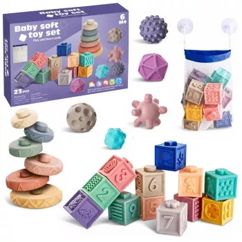 LEAN TOYS Minkšti guminiai edukaciniai kubeliai Gyvūnai Skaičiai Raštai Spalvoti 27 vnt.