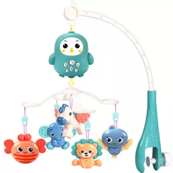 LEAN TOYS Crib Carousel with Remote Control Lullabies Sounds Blue