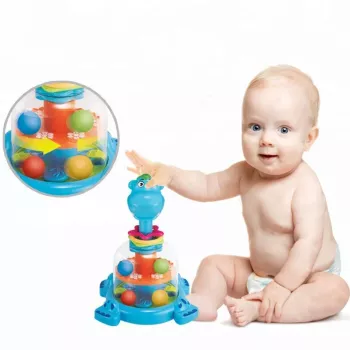 LEAN TOYS Hippopotamus Spinning Top With Balls For Babies Blue