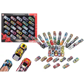 LEAN TOYS 25 vienetų atgal traukiamų žaislinių automobilių rinkinys, įvairios transporto priemonės, spalvingi, trinties varikliu, be baterijų, vaikams nuo 3 metų