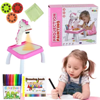 LEAN TOYS Unicorn Drawing Projector with Markers and Inserts, Pink