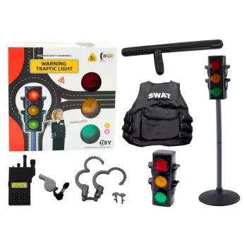 LEAN TOYS Policijos pareigūno edukacinis rinkinys su šviesoforu 10 dalių