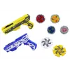 LEAN TOYS Pistoletinis diskų paleidiklis su 4 metaliniais diskais, mėlynais ir geltonais šviesos efektais