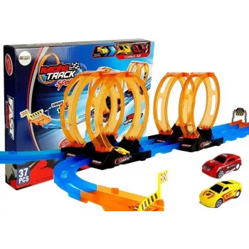 LEAN TOYS Race Track su 4 Kilpomis, Dviem 181 cm Automobiliais