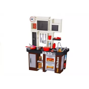 LEAN TOYS Interaktyvi virtuvė vaikams su šaldytuvu, vandens čiaupu, aksesuarais, 58 vnt.