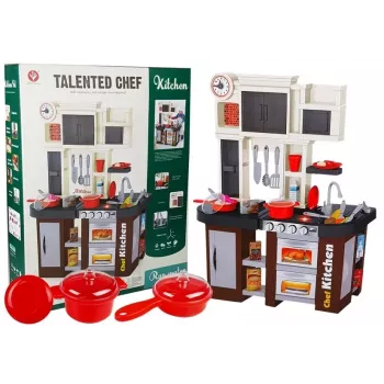 LEAN TOYS Interaktyvi virtuvė vaikams su šaldytuvu, vandens čiaupu, aksesuarais, 58 vnt.