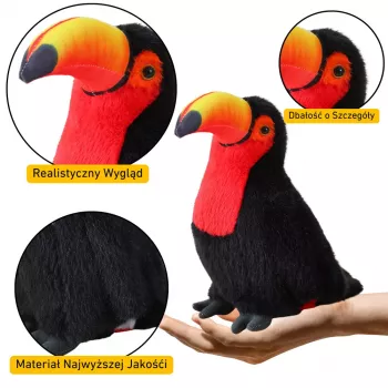 LEAN TOYS Minkštas Tukano Žaislas Paukštis Talismanas Apkabinamas Žaislas Raudonas 35cm