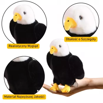 LEAN TOYS Plush Eagle Bird Plush Toy Mascot Cuddly Toy Black and White 25cm