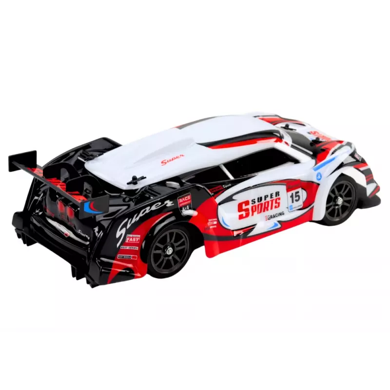 LEAN TOYS RC Sports Car 1:16 Drift Interchangeable Wheels White and Red