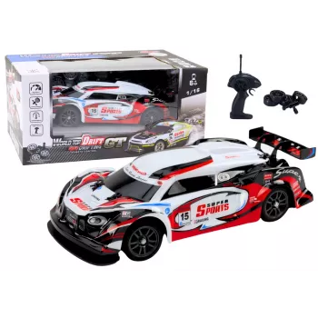 LEAN TOYS RC Sports Car 1:16 Drift Interchangeable Wheels White and Red