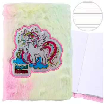 LEAN Plush Fur Notebook Lined Notebook With Unicorn Colorful A5