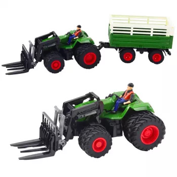 LEAN TOYS RC valdomas žemės ūkio traktorius su priekaba ir šakėmis dvigubais ratais