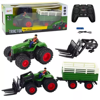 LEAN TOYS RC valdomas žemės ūkio traktorius su priekaba ir šakėmis dvigubais ratais