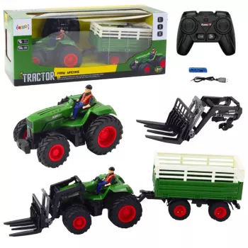 LEAN TOYS Žemės ūkio traktorius su priekaba ir šakėmis nuotoliniu valdymu RC 2.4G