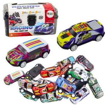 LEAN TOYS Automobilių rinkinys lagamine 25 vnt. su kelių kilimėliu