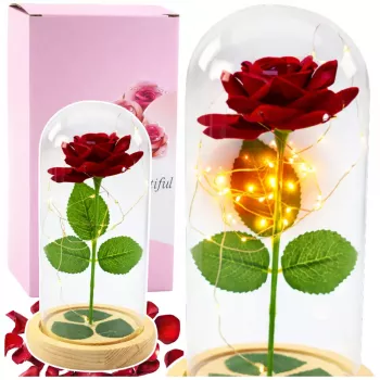 LEAN Eternal Rose In Glass Dome LED Lighting Red 21x11cm