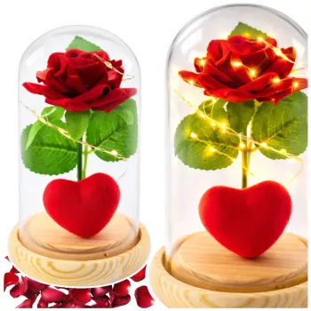 LEAN Eternal Rose in Dome su LED apšvietimu raudona su širdele 14x8cm