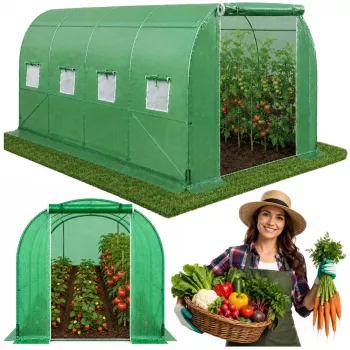 LEAN Folijos Tunelinis Šiltnamis Daržovėms su Langais, Žalias, UV 4.5x2x2 M 9M²