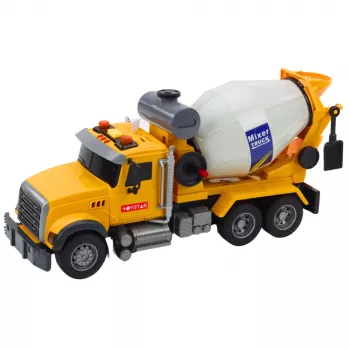 LEAN TOYS Betono maišyklės sunkvežimis su besisukančiu būgnu, šviesomis ir garsais Geltonas
