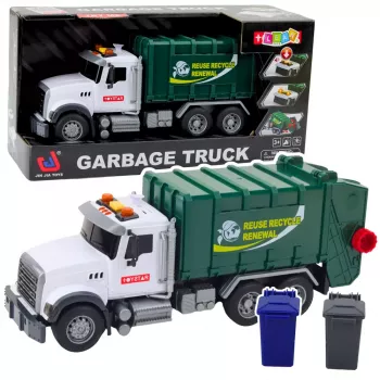 LEAN TOYS Šiukšliavežis su Šiukšlių Dėžėmis, Šviesomis ir Garsais, Žalias, 1:14 Mastelis