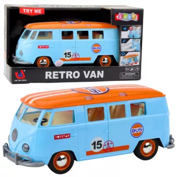 LEAN TOYS Retro Car Van Bus Lights Sounds Opening Doors Blue