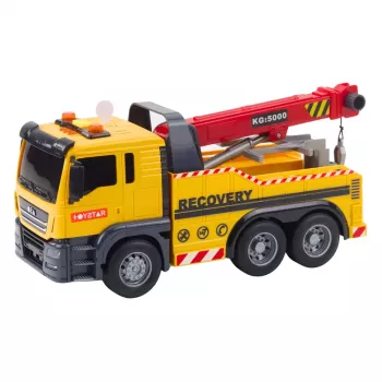 LEAN TOYS Statybinis sunkvežimis su reguliuojamu kranu, garsais ir šviesomis, geltonas