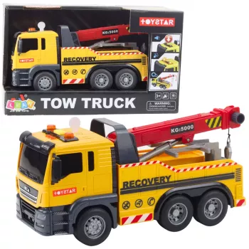 LEAN TOYS Statybinis sunkvežimis su reguliuojamu kranu, garsais ir šviesomis, geltonas