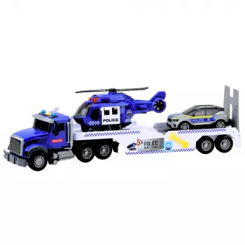 LEAN TOYS Policijos sunkvežimis, sraigtasparnis ir automobilis su šviesomis ir garsais
