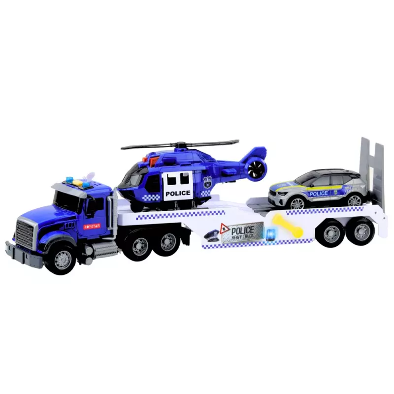 LEAN TOYS Policijos sunkvežimis, sraigtasparnis ir automobilis su šviesomis ir garsais