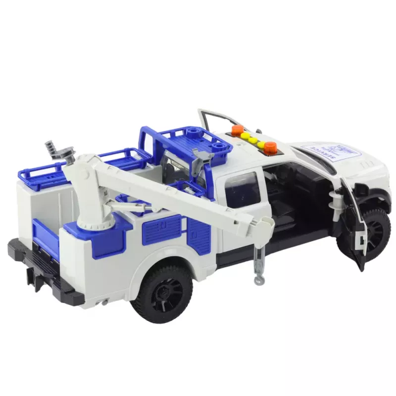 LEAN TOYS Service Truck su kranu, šviesomis ir garsais, baltas, 1:12