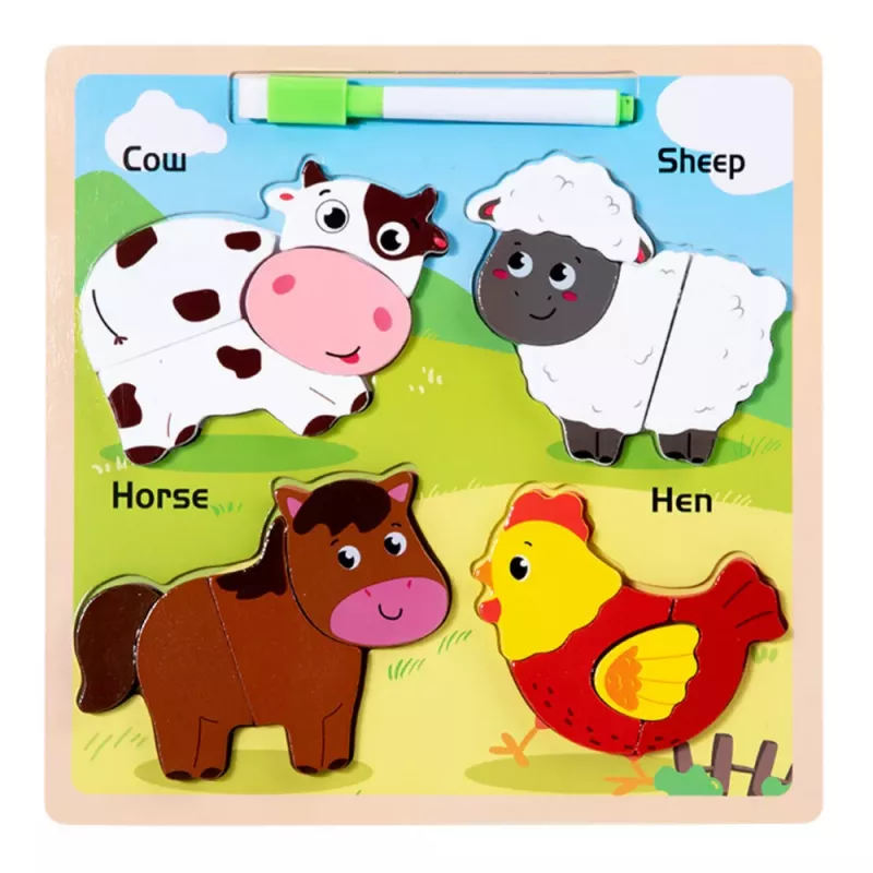 LEAN TOYS Puzzle Board 2in1 Wooden Educational Pets Marker