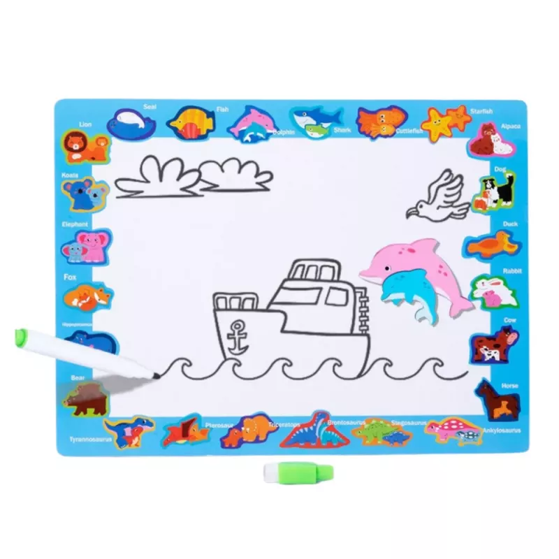 LEAN TOYS Puzzle Board 2in1 Wooden Educational Marker Dinosaurs 12pcs