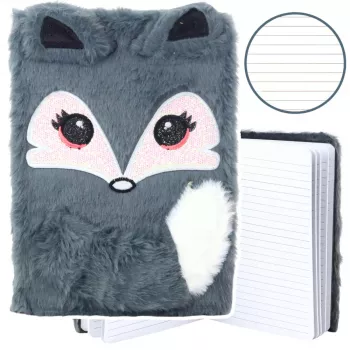 LEAN Plush Notebook Lined Gray Fox A5 80 Sheets
